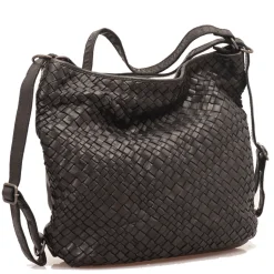 Borsa Donna con Portabilità a Zaino GIANNI CONTI in Pelle Intrecciata Nera