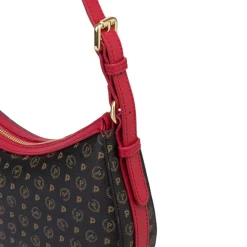Borsa Donna Hobo a Spalla POLLINI linea Heritage Logo Classic Nero e Rosso