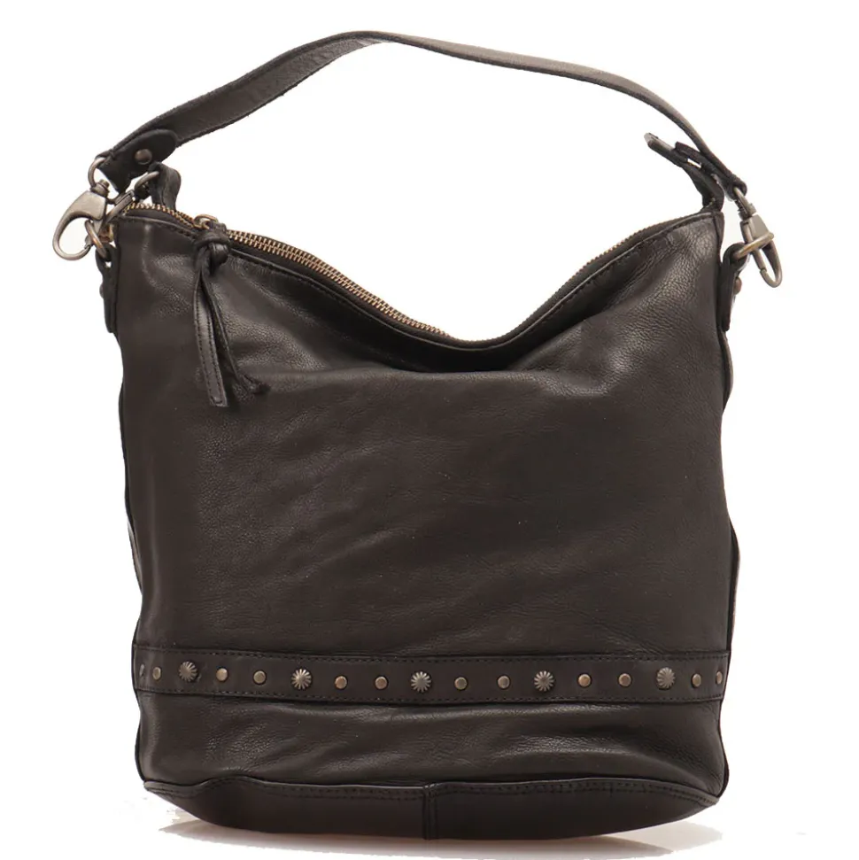 Borsa Donna Hobo GIANNI CONTI in Pelle Liscia Nera con Borchie