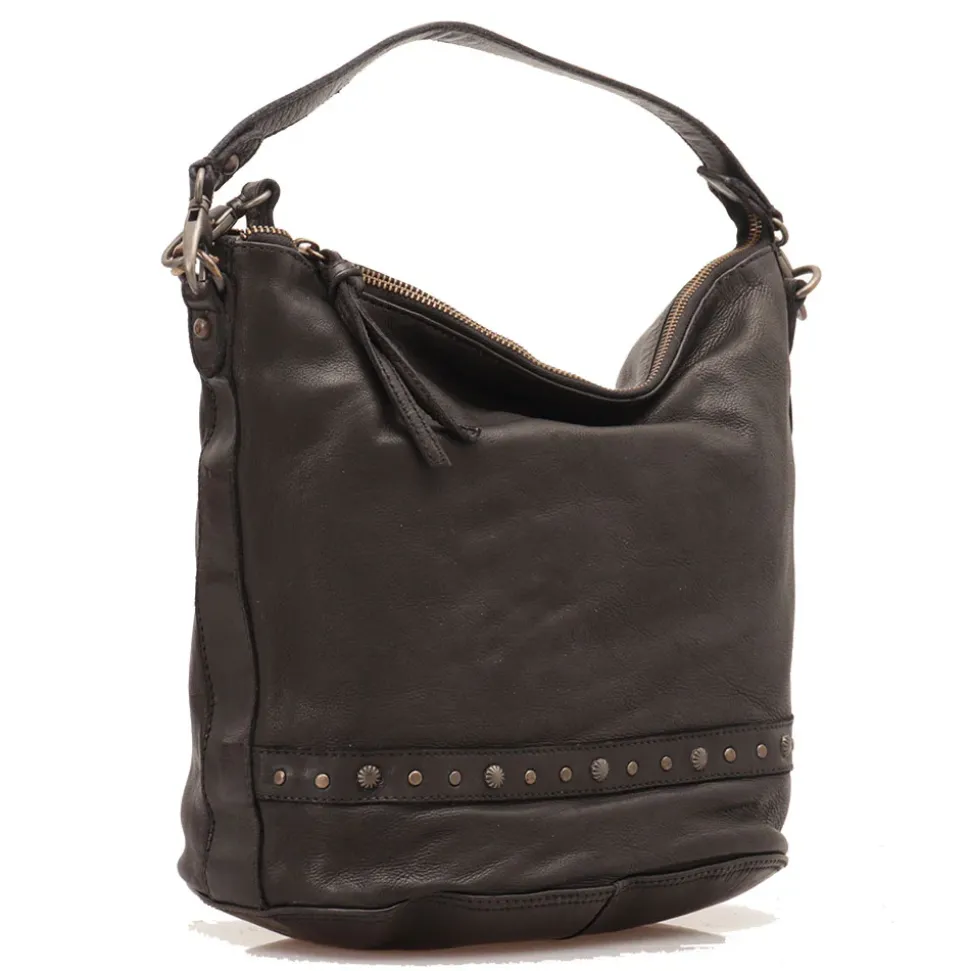 Borsa Donna Hobo GIANNI CONTI in Pelle Liscia Nera con Borchie