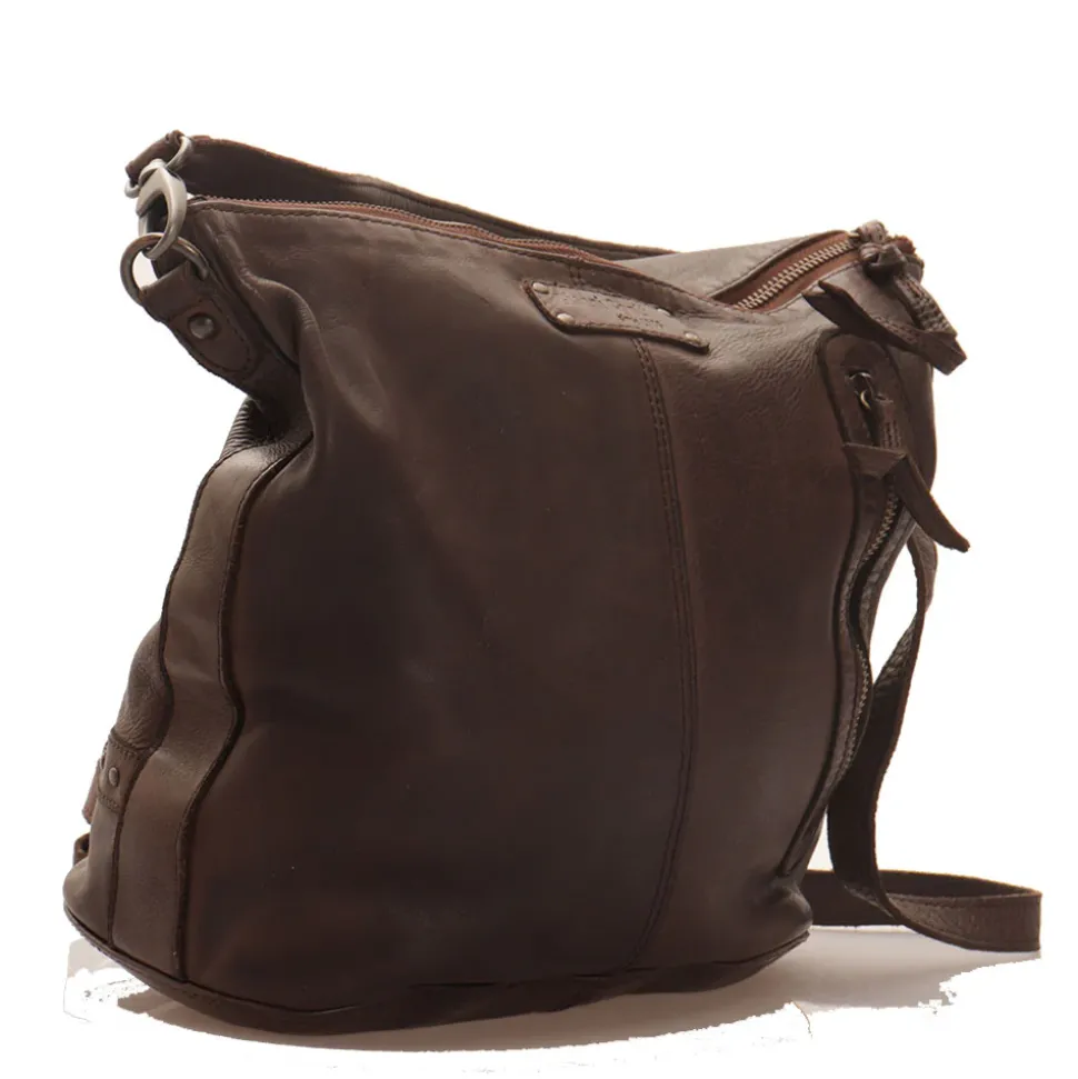 Borsa Donna Hobo GIANNI CONTI in Pelle Liscia Marrone con Borchie