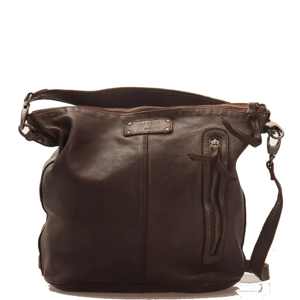 Borsa Donna Hobo GIANNI CONTI in Pelle Liscia Marrone con Borchie