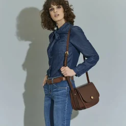 Borsa Donna Media a Tracolla The Bridge in Pelle Marrone linea Story Made in Italy