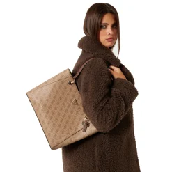Borsa Donna Shopper a Spalla GUESS Linea Noelle colore Latte Logo - Brown