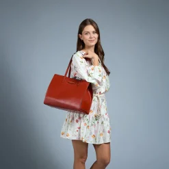 Borsa Donna Shopper THE BRIDGE Linea Mirra in Pelle Arancio Bruciato