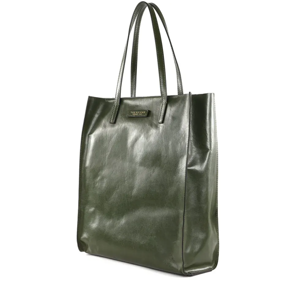 Borsa Donna Shopper Verticale THE BRIDGE linea Mirra in Pelle Verde Timo
