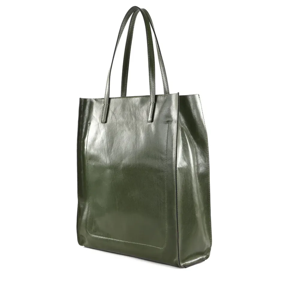 Borsa Donna Shopper Verticale THE BRIDGE linea Mirra in Pelle Verde Timo