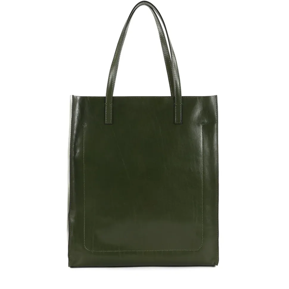 Borsa Donna Shopper Verticale THE BRIDGE linea Mirra in Pelle Verde Timo