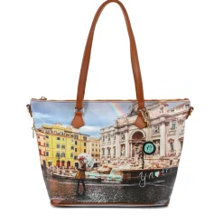 Borsa Donna Y NOT a Spalla YES-396 Stampa Rainbow Rome