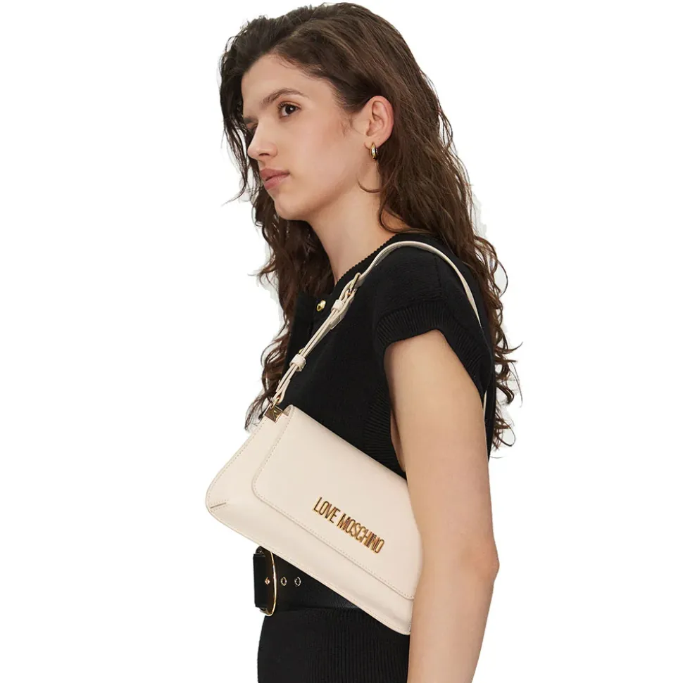 Borsa Piatta a Spalla LOVE MOSCHINO linea Lettering Logo Avorio