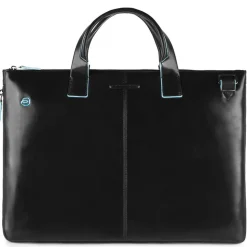 Cartella Sottile PIQUADRO con Porta Pc 15" Espandibile in Pelle Nera Linea Blue Square - CA4021B2