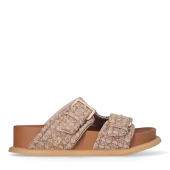 Ciabatte Doppia Fascia LIU JO Loren 09 in Denim stampa Monogram Beige