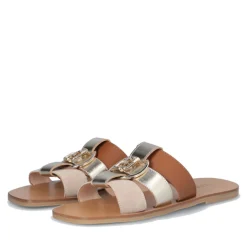 Ciabatte Flat LIU JO Saba 08 in Pelle e Suede con Inserti Metallizzati Platinum Cuoio e Peach