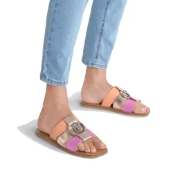 Ciabatte Flat LIU JO Saba 08 in Pelle e Suede con Inserti Metallizzati Cipria Salmon e Pink