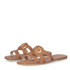 Ciabatte Flat LIU JO Saba 11 in Pelle color Cuoio con Maxi Logo