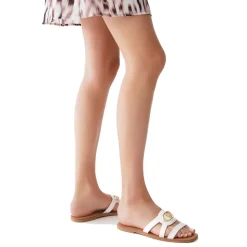 Ciabatte Flat LIU JO Saba 11 in Pelle Bianca con Maxi Logo
