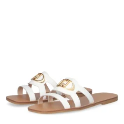 Ciabatte Flat LIU JO Saba 11 in Pelle Bianca con Maxi Logo