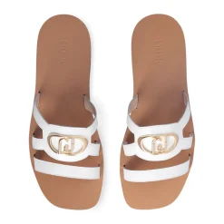 Ciabatte Flat LIU JO Saba 11 in Pelle Bianca con Maxi Logo