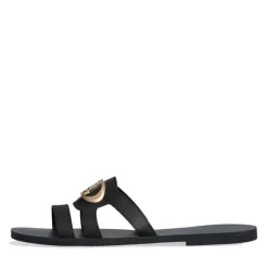 Ciabatte Flat LIU JO Saba 11 in Pelle Nera con Maxi Logo