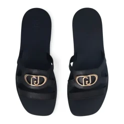 Ciabatte Flat LIU JO Saba 11 in Pelle Nera con Maxi Logo
