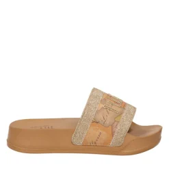 Ciabatte Platform 1A Classe Alviero Martini in Gomma color Cuoio con Fascia Lurex Platino 2201