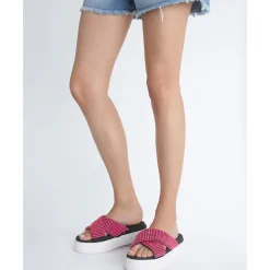 Ciabatte Platform Donna LIU JO Lovely Sandal 02 Nere con Strass Fuxia Fluo
