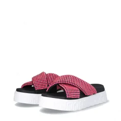 Ciabatte Platform Donna LIU JO Lovely Sandal 02 Nere con Strass Fuxia Fluo