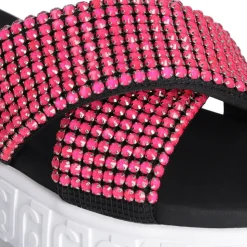 Ciabatte Platform Donna LIU JO Lovely Sandal 02 Nere con Strass Fuxia Fluo