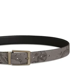 Cintura Uomo Double Face h 3,5 cm 1A Classe Alviero Martini stampa Geo Dark e Pelle Nera A485