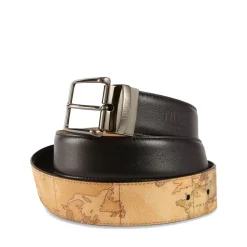Cintura Uomo Double Face h 3,5 cm 1A Classe Alviero Martini stampa Geo Classic e Pelle Nera A485