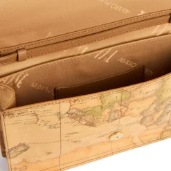 Clutch a Tracolla con Pattina 1A Classe Alviero Martini linea Heritage Geo colore Geo Classic e Cuoio PO40