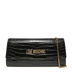 Clutch Donna con Tracolla LOVE MOSCHINO linea Lettering Logo stampa Cocco Nero