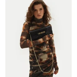 Clutch Donna con Tracolla LOVE MOSCHINO linea Lettering Logo stampa Cocco Nero