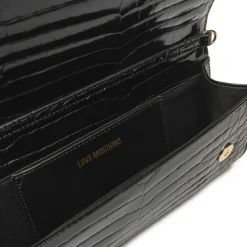 Clutch Donna con Tracolla LOVE MOSCHINO linea Lettering Logo stampa Cocco Nero