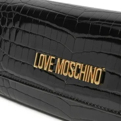 Clutch Donna con Tracolla LOVE MOSCHINO linea Lettering Logo stampa Cocco Nero