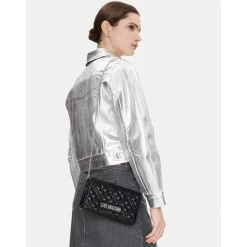 Clutch Donna con Tracolla LOVE MOSCHINO linea Shiny Quilted Nero e Nikel