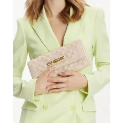 Clutch Donna Trapuntata con Tracolla LOVE MOSCHINO linea Lettering Logo Avorio