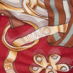 Foulard Donna 120 x 120 cm LIU JO stampa Mix Belt con Logo Rosso