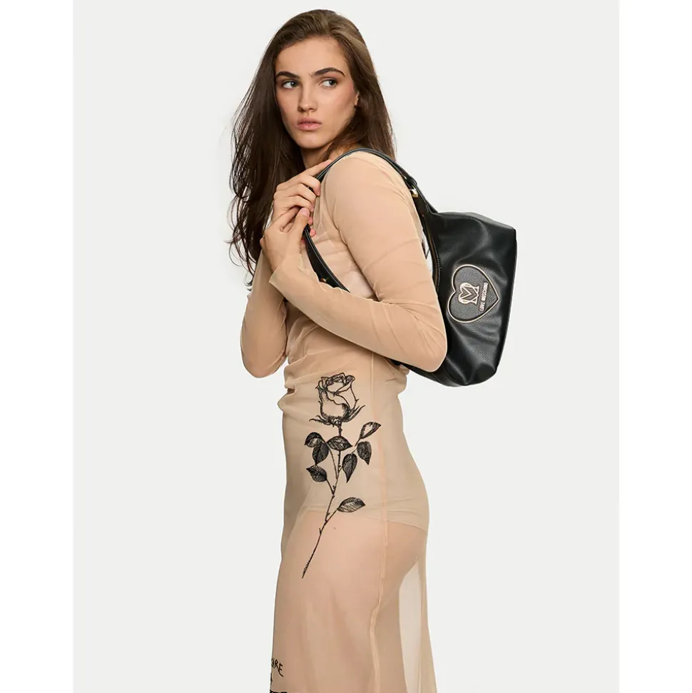 Hobo Bag LOVE MOSCHINO linea Heart Plaque Nera con Logo