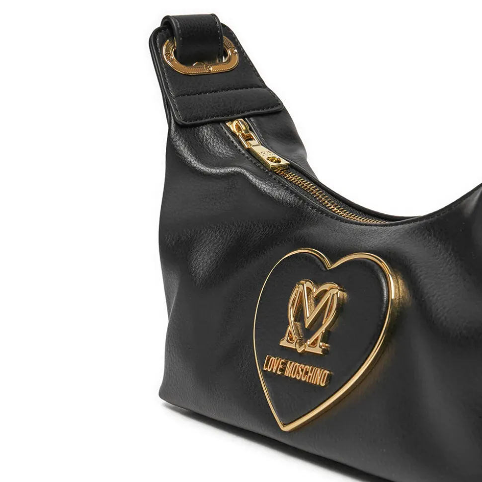 Hobo Bag LOVE MOSCHINO linea Heart Plaque Nera con Logo