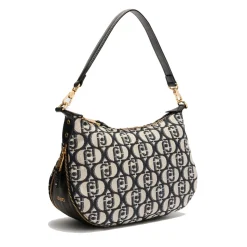 Hobo Bag Media con Tracolla LIU JO in Tessuto Jacquard con Logo All Over Nero