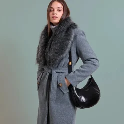 Hobo Bag Media THE BRIDGE linea Federica in Pelle color Panna