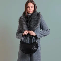 Hobo Bag Media THE BRIDGE linea Federica in Pelle color Panna