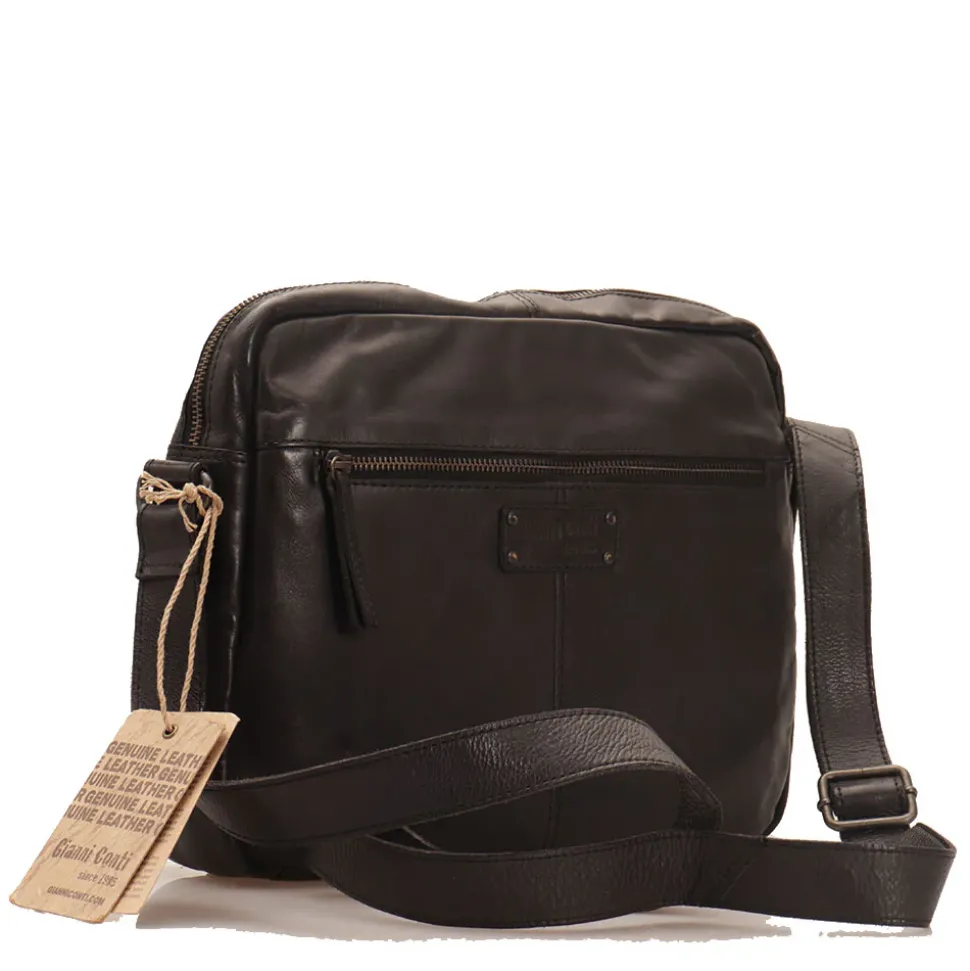 Messenger Uomo con Zip GIANNI CONTI in Pelle Nera