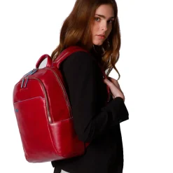 PIQUADRO Zaino Porta Pc 14" linea Blue Square in Pelle Rossa - CA3214B2