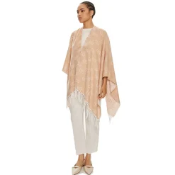 Poncho Donna LIU JO con Logo Monogram Jacquard color Cammello