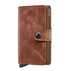 Porta Carte con Clip SECRID linea Vintage in Pelle Color Cognac Brown con RFID