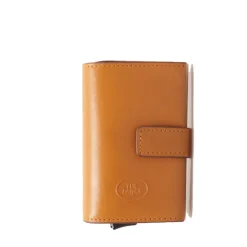 Porta Carte Doppio con Clip THE BRIDGE linea Story in Pelle Gialla con RFID