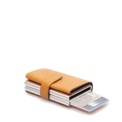 Porta Carte Doppio con Clip THE BRIDGE linea Story in Pelle Gialla con RFID