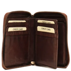 Portafoglio Donna Piccolo Zip Around in Pelle Marrone Intrecciata Gianni Conti